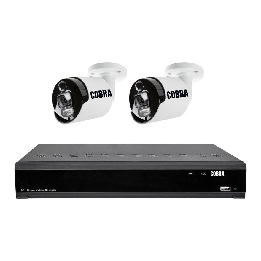 COBRA™ 8 CHANNEL 4K INDOOR/OUTDOOR NVR SECURITY CAMERA SYSTEM WITH DUAL CAMERAS